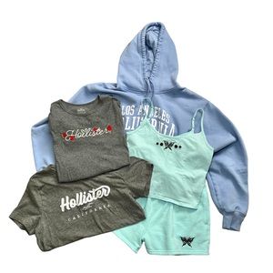 Juniors 5 Piece blue/gray Hollister Bundle/Shorts/croptop/hoodie/tanktop…